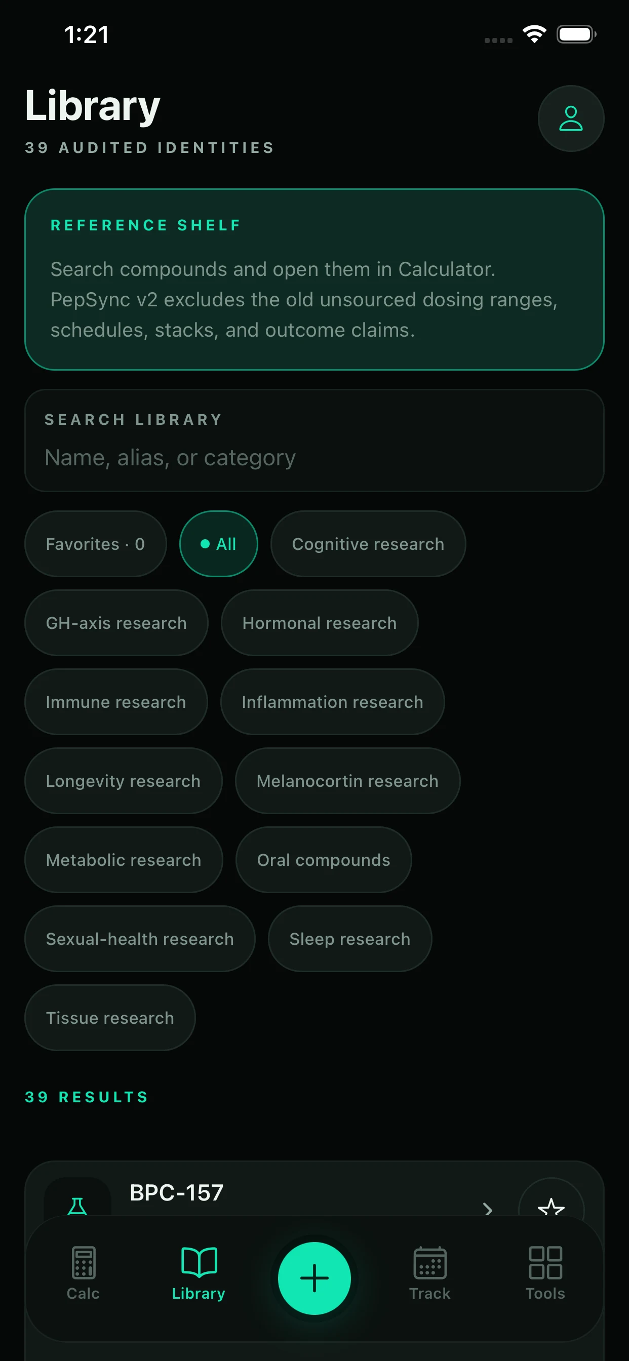 PepSync Library with audited reference categories and search