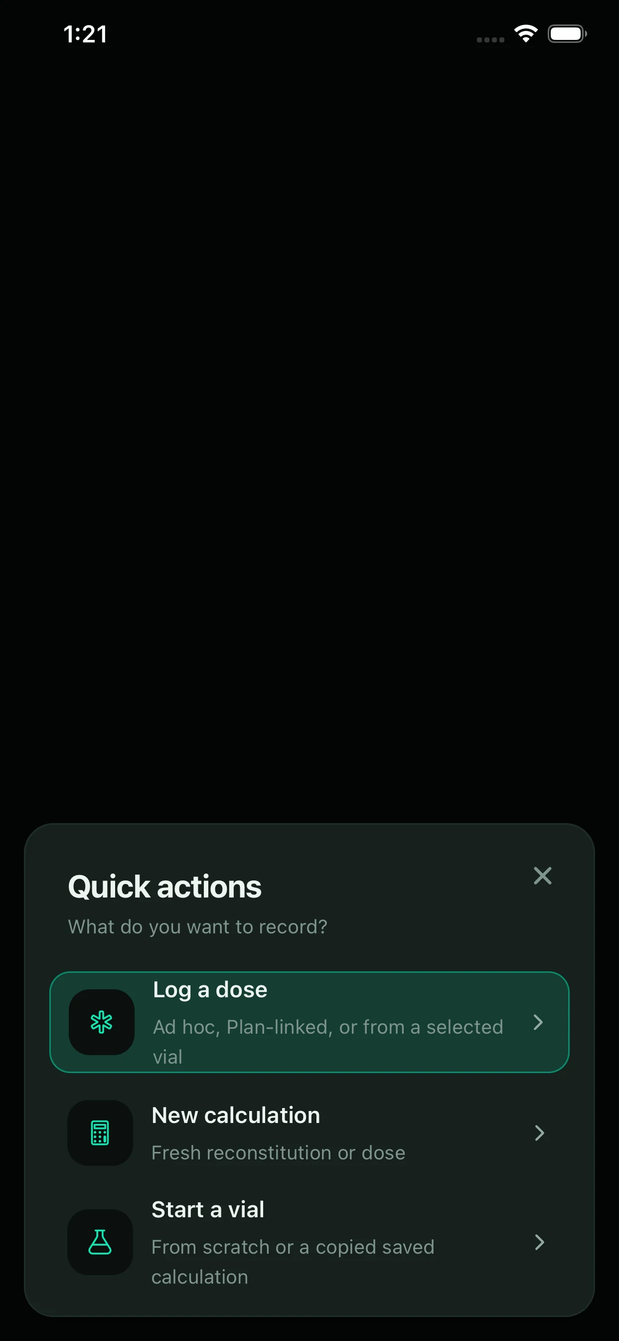 PepSync Quick Actions sheet for logging and creating records